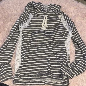 Trendy Boutique Black and White Striped Lace Hoodie